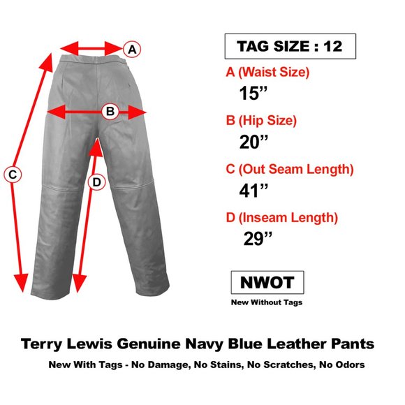 Navy Blue Leather Pants Terry Lewis Classic Luxuries NWT - Picture 10 of 12